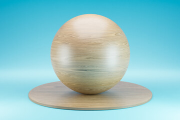 Obraz premium wooden podium with sphere ball on infinite background; pedestal for beauty, cosmetic product presentation. copy space template, 3D Illustration