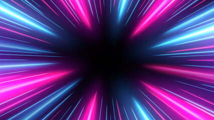 Blue and Pink Rays Zoom In Motion Effect, Light Color Trails, Vector Illustration