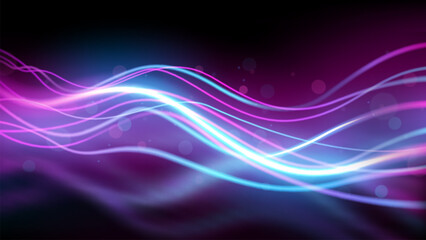 Blue and Pink Light Trails, Long Time Exposure Motion Blur Effect, Vector Illustration