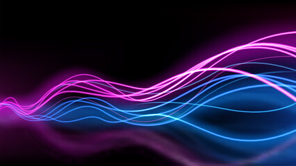 Blue and Pink Light Trails, Long Time Exposure Motion Blur Effect, Vector Illustration