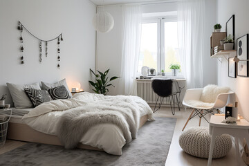 Fototapeta premium interior of a bedroom ,nordic style