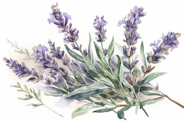 Fragrant lavender plants with tiny purple leaves, Leaves Watercolor, 