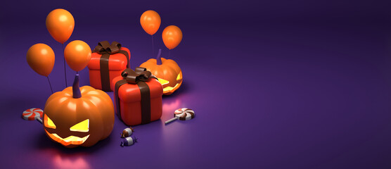 3d rendering of horizontal poster and banner for Halloween with copy space area