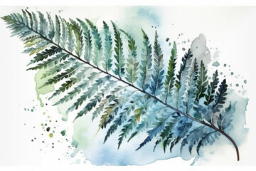 Delicate watercolor green large fern leaf in intricate detail on a white background, Leaves Watercolor, 