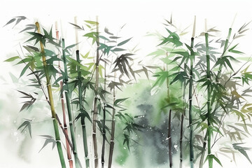 Tranquil watercolor bamboo stalks on a white background, Leaves Watercolor, 