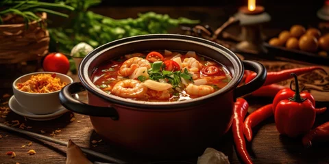 Fotobehang Delicious tom yum soup dish in Thailand restaurant. Generative AI © 22_monkeyzzz