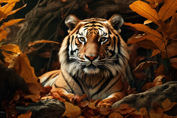 Tiger with nature background style with autum