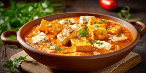 Delicious paneer bater masala dish in an Indian restaurant. Generative AI