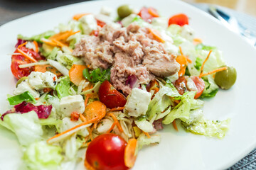 Healthy Tuna Salad with Feta Cheese and Tomatoes