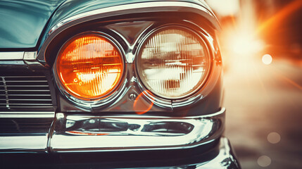 Headlight lamp of vintage car. Vehicles vintage