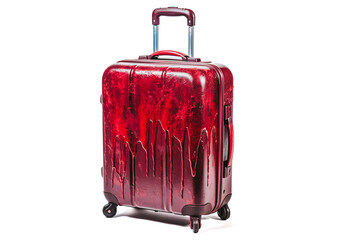 Lethal suitcase on white background, bloody art design decorative, generative AI.
