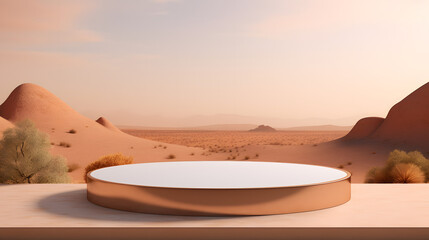 Round podium in the desert for display product background