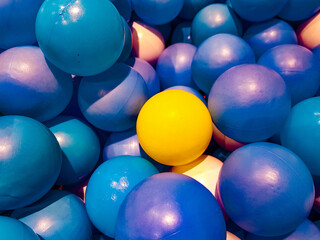 Plastic Balls, Yellow Plastic Ball Among Blue Plastic Ball