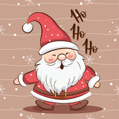 Merry Christmas, happy Santa Claus with text ho ho ho. Vector illustartion. 