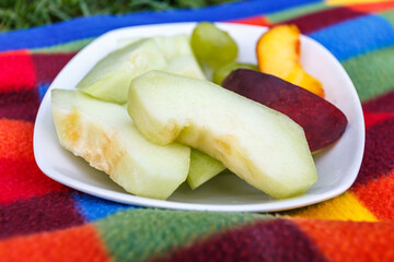 Healthy snack of sliced fresh fruit