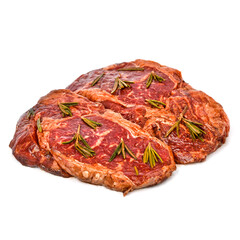 Ribeye steak from mixed fattened beef in the marinade 