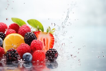 Fresh fruit with water splash, Generative AI