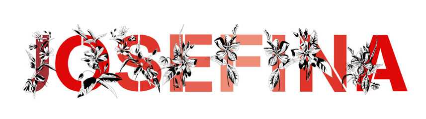 Woman's name Josefina. Font composition named Josefina. Decorative floral font. Typography in the style of art nouveau, modern, vintage.	
