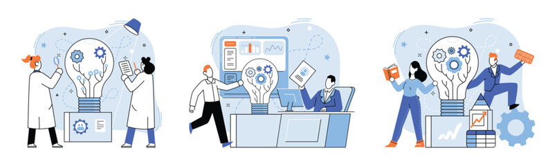 Team solving problems. People try find solutions and solve problem in manufacturing and tech industry by brainstorming Effective business solution strategy and complex task cooperation as successful