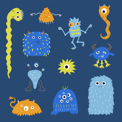 Seamless pattern. Funny and colorful monsters. Vector