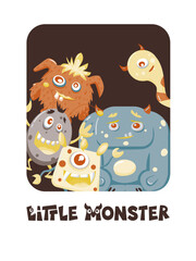 Vector image of monsters on a dark background. Little monsters