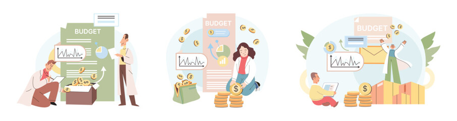 People analysis budget. Calculate financial plan of save income and expense management.