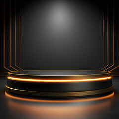 Luxury podium, oval shape, black gold outline for product display