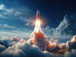 Shooting down a rocket in the sky ai generated - obrazy, fototapety, plakaty