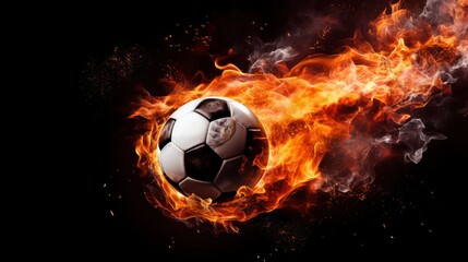 A burning soccer ball against a black background, Soccer World Cup, Soccer European Championship
