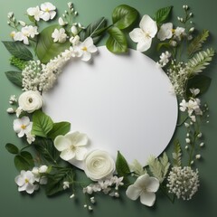 Creative layout made of spring leaves and flowers