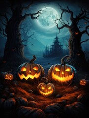 Halloween poster with scary pumpkins ai generated