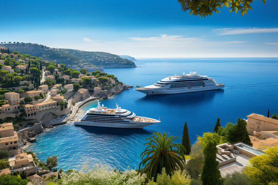 Mediterranean cruise, visiting iconic cities, historic sites, and picturesque coastal towns, capturing the essence of the Mediterranean's rich culture and stunning vistas Generative AI