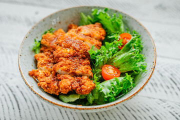 Crispy Chicken Breast and Tomato Salad