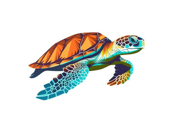 Obraz premium Sea Turtle, Minimalist Style, White Background Cartoonish, Flat Illustration.. Generative AI