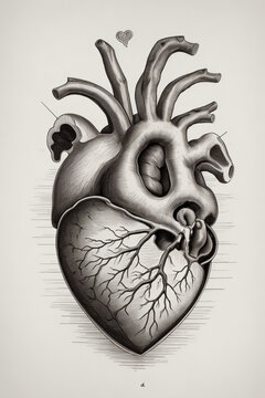 Human heart in engraving style. Stylized illustration.