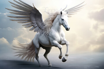Obraz na płótnie Canvas White Unicorn With Wings On White Background. Generative AI
