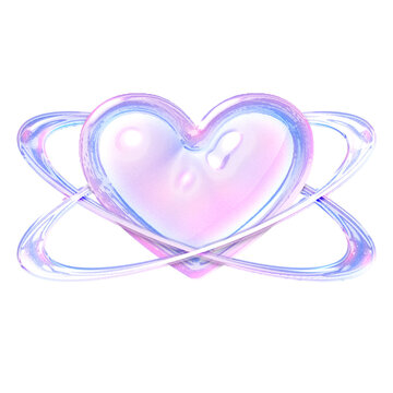Heart in rings Y2K element with pastel hologram holographic chrome 3d effect