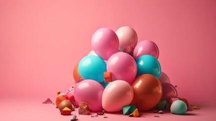 Vibrant balloons, Solid pink background, 