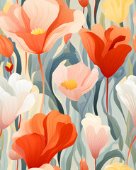 Flowers bloom watercolor  seamless pattern 