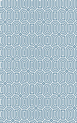 Seamless repeating pattern. Geometric composition with light blue concentric rounded rectangles on a white background. Striped graphic texture. Retro style design. Vector illustration.