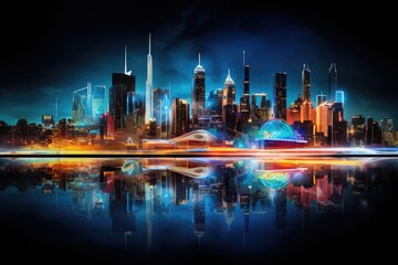 Fototapeta na wymiar 3d hologram of futuristic cityscape
