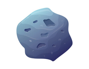 Cartoon flying space asteroid with craters and bumps. Vector isolated stone.