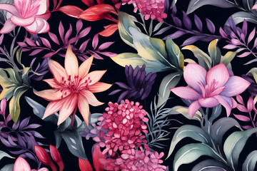 Wild Flowers bloom watercolor  seamless pattern