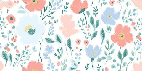 Fototapeta na wymiar Beautiful seamless vector liberty pattern with gentle abstract flowers. Modern floral pattern. Collage contemporary seamless pattern. Hand drawn pattern