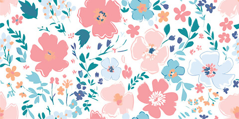 Beautiful seamless vector liberty pattern with gentle abstract flowers. Modern floral pattern. Collage contemporary seamless pattern. Hand drawn pattern