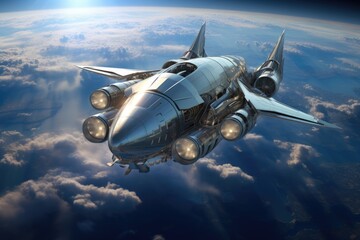 futuristic aerospace vehicle in stratosphere