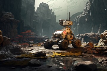advanced rover exploring alien terrain
