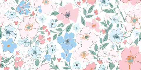 Beautiful seamless vector liberty pattern with gentle abstract flowers. Modern floral pattern. Collage contemporary seamless pattern. Hand drawn pattern © Eli Berr