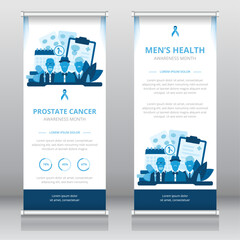 Naklejka premium Senior men's health awareness or prostate cancer awareness month roll up banner or retractable banner template, standee, X-banner template