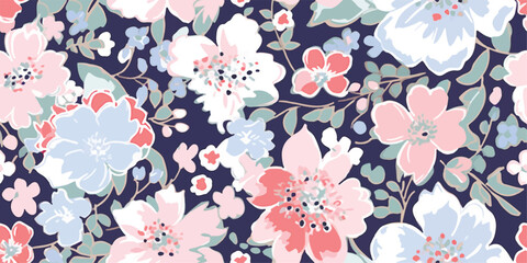 Beautiful seamless vector liberty pattern with gentle abstract flowers. Modern floral pattern. Collage contemporary seamless pattern. Hand drawn pattern © Eli Berr